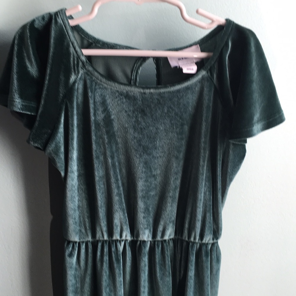 Emerald green velvet dress